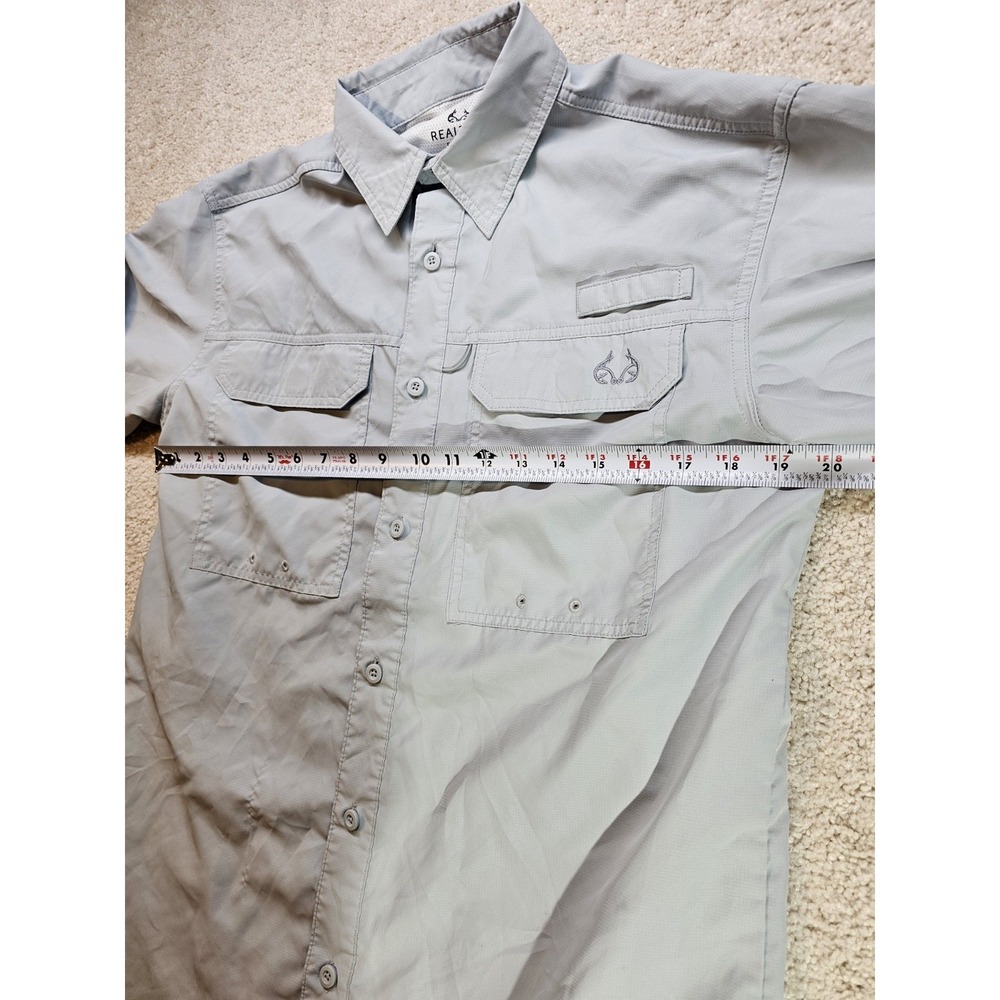 Realtree Fishing Performance Shirt Mens Small Pearl Blue Short Sleeve Vented - Picture 8 of 11